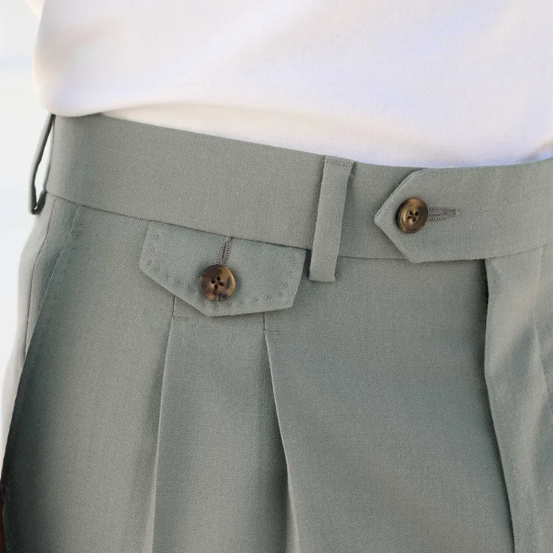 Pantalon à pinces en laine froide sauge