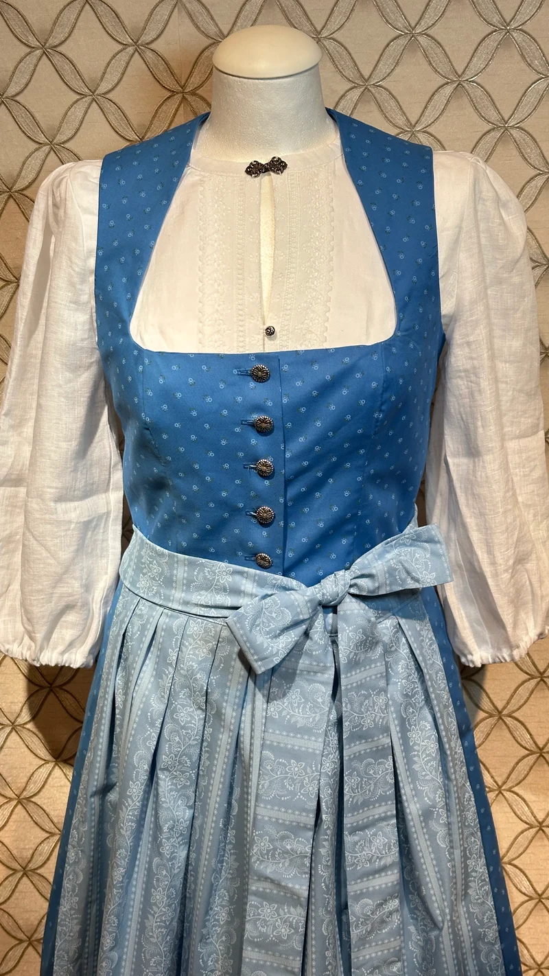 Baumwolldirndl Goldstich blau/hellblau 70cm