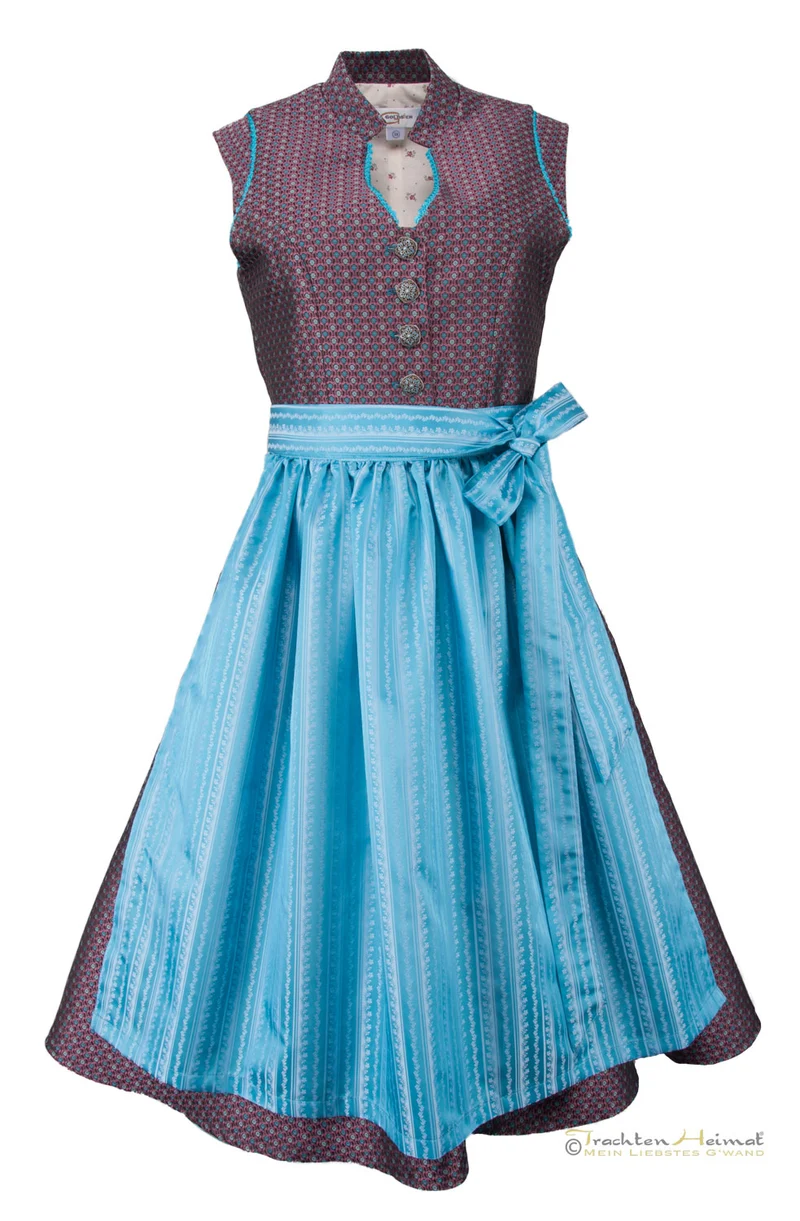 Vintage Dirndl Goldstich Jacquard lila/türkis 65cm