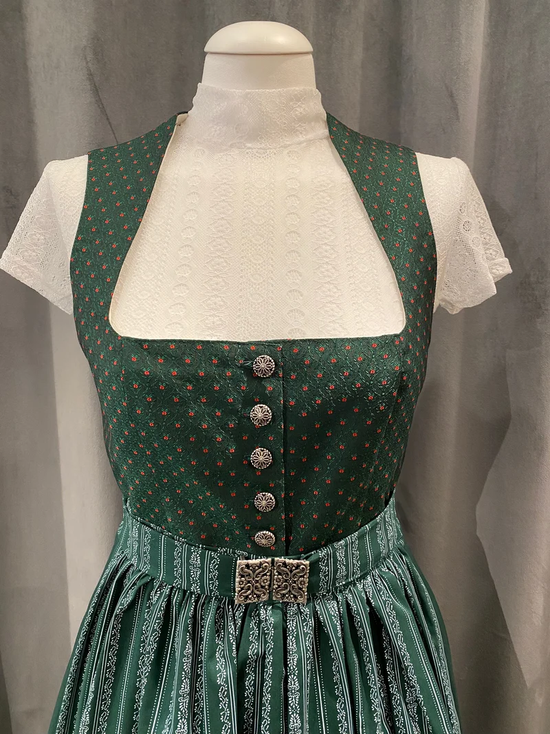 Baumwolldirndl Goldstich traditionell grün geblümt grün