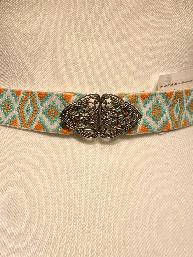 Trachtengürtel Stretch Goldstich türkis/orange/silber