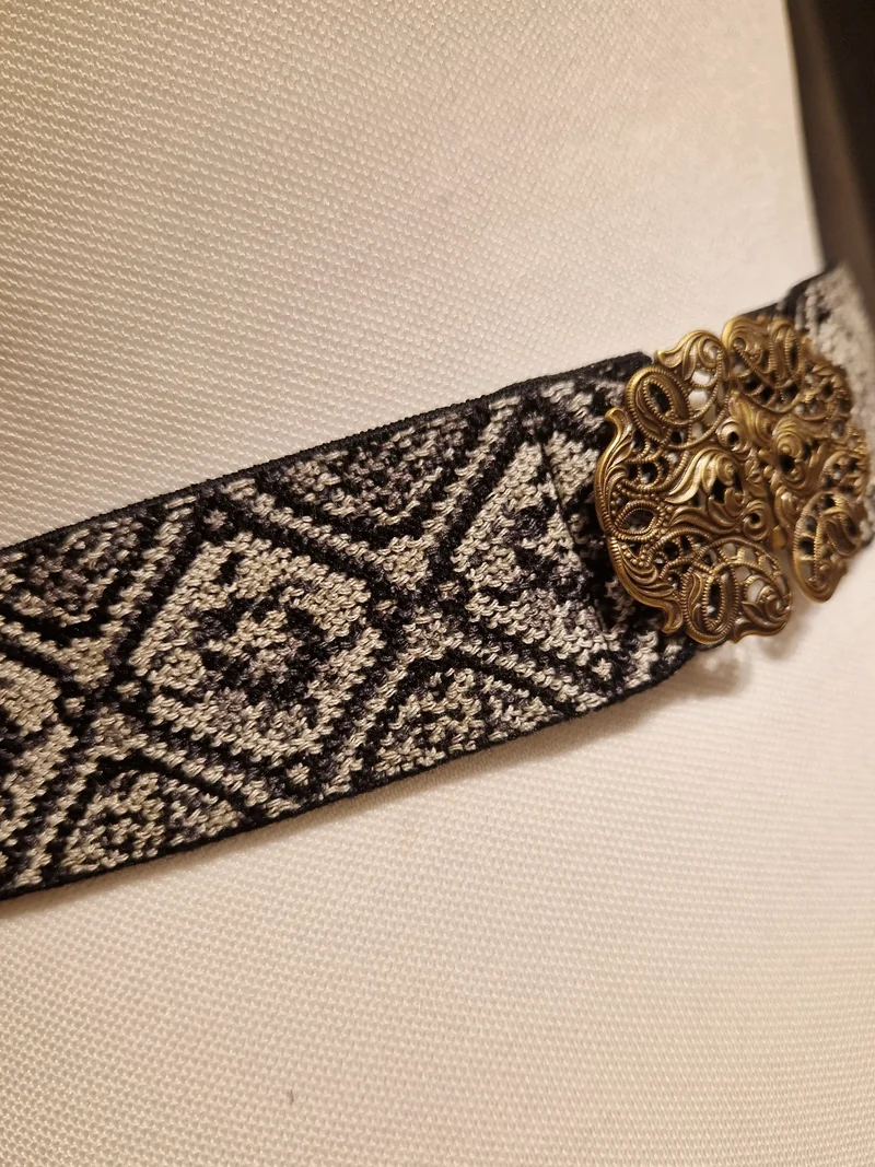Trachtengürtel Stretch Goldstich schwarz/weiß/gold