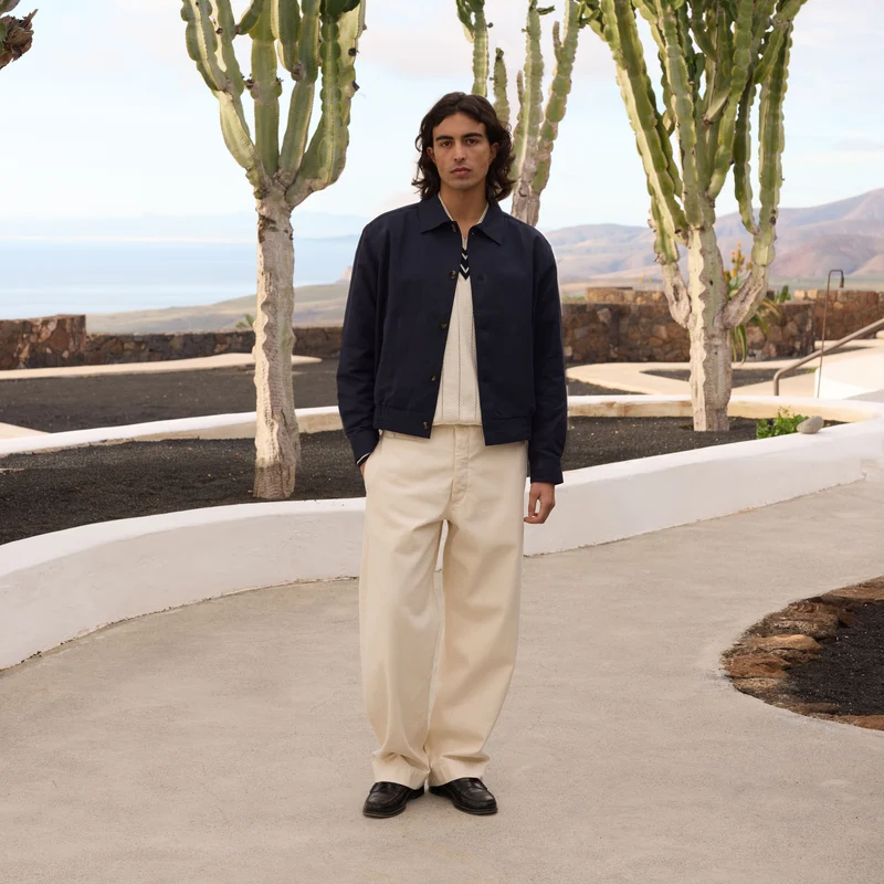 Blouson en coton et lin chevrons marine