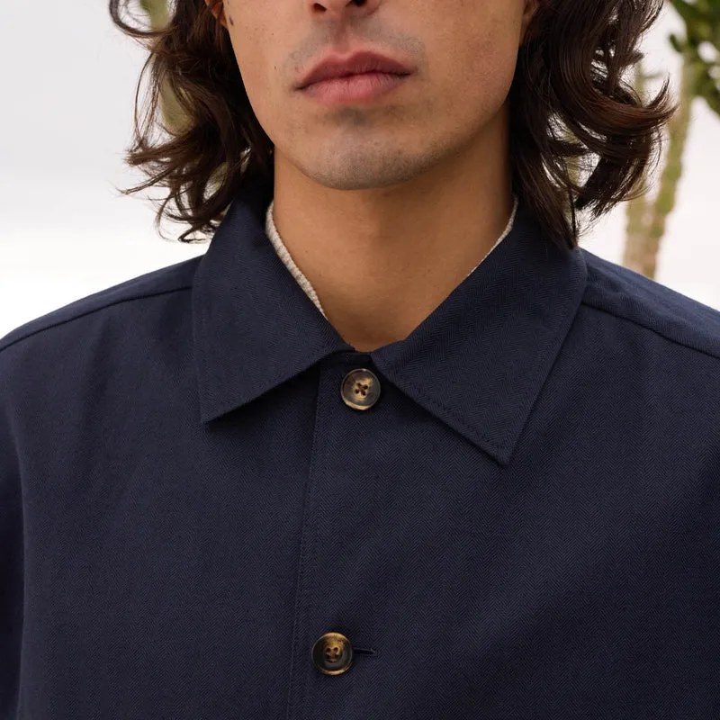 Blouson en coton et lin chevrons marine