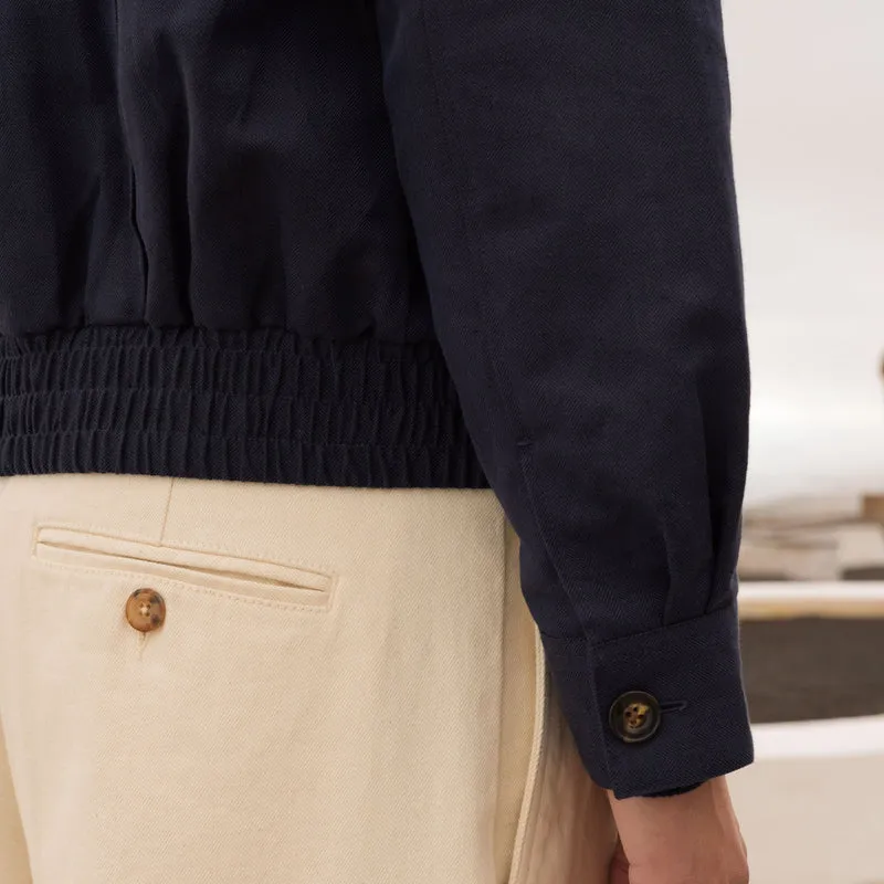 Blouson en coton et lin chevrons marine