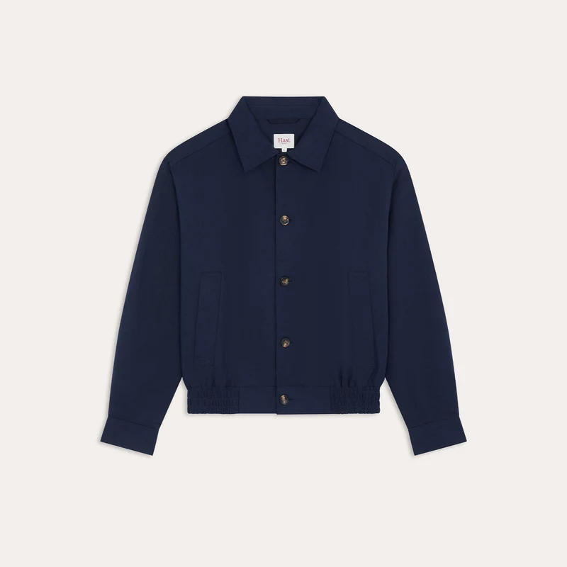 Blouson en coton et lin chevrons marine