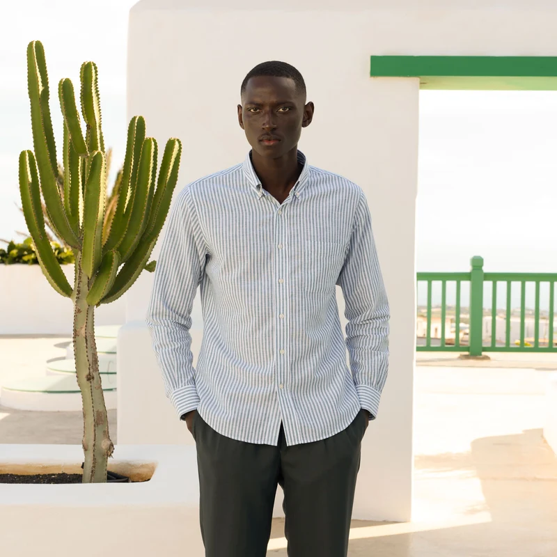Chemise en coton rayure émeraude