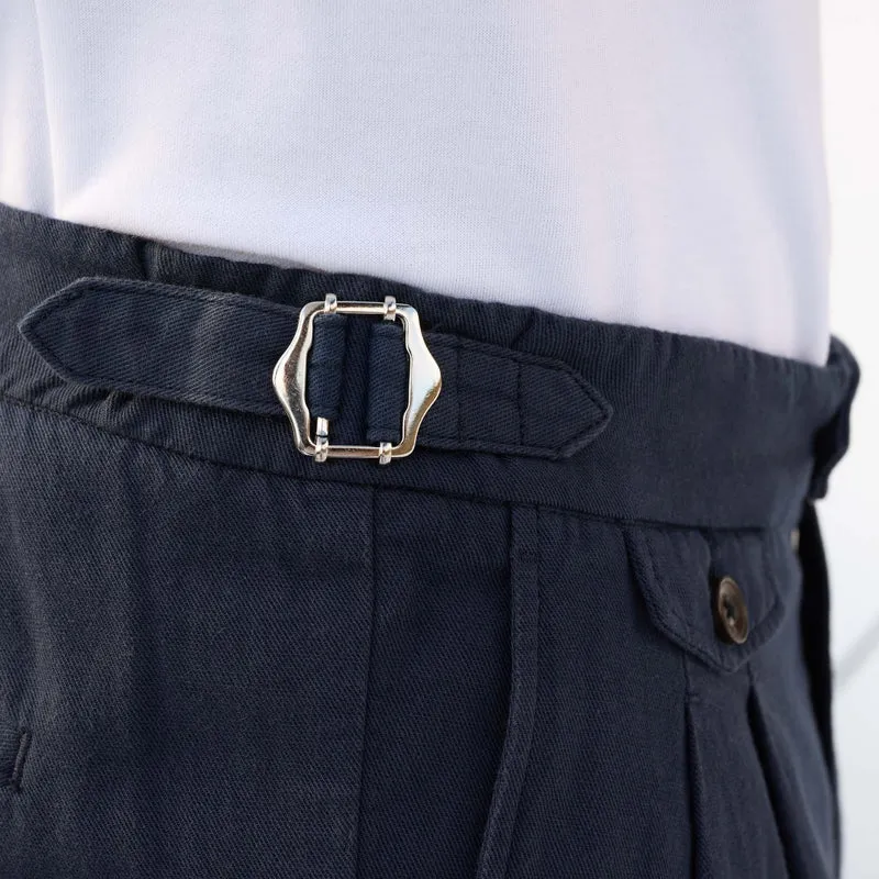 Pantalon en coton et lin marine