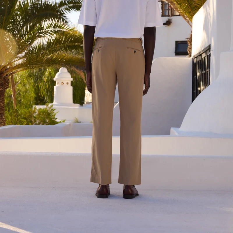 Pantalon en coton et lin beige