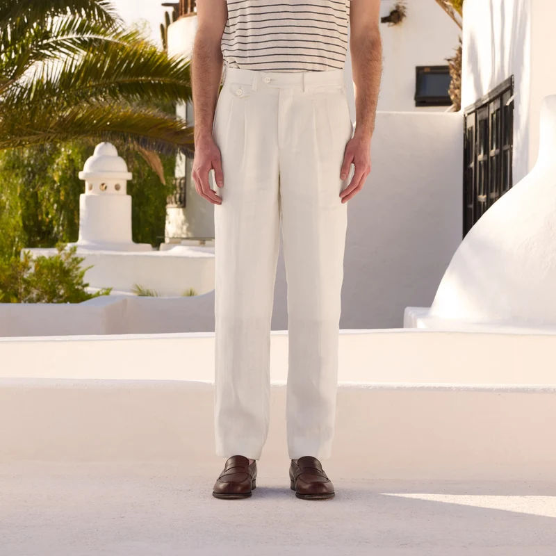 Pantalon à pinces en lin et coton blanc