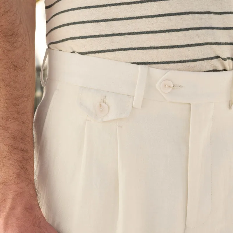 Pantalon à pinces en lin et coton blanc