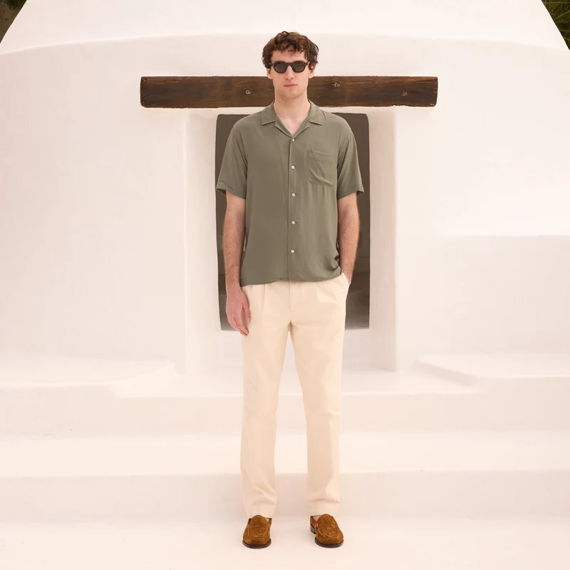 Chemise à manches courtes en viscose Ecovero kaki