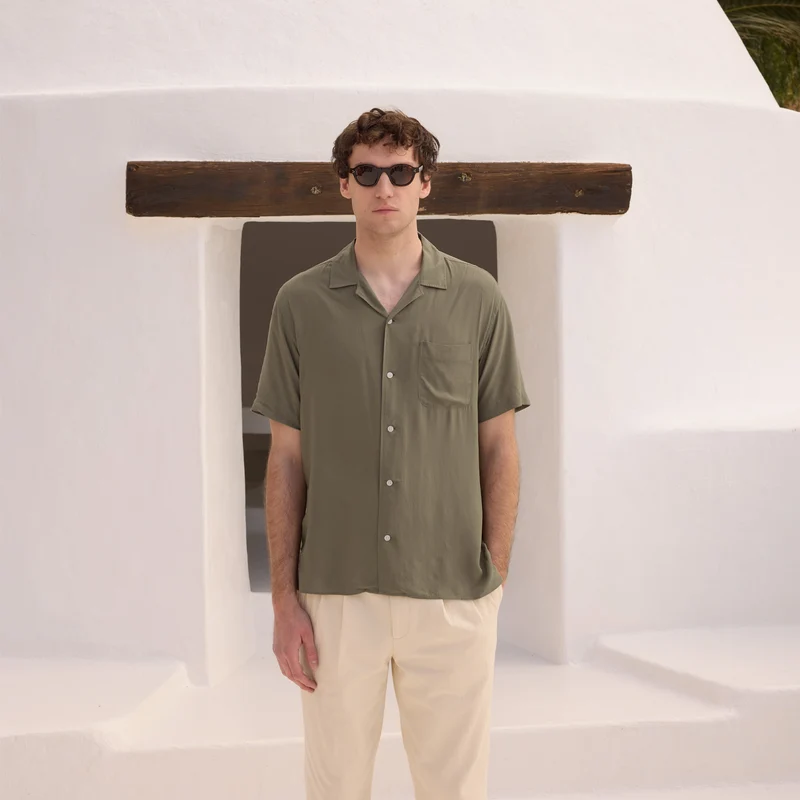 Chemise à manches courtes en viscose Ecovero kaki