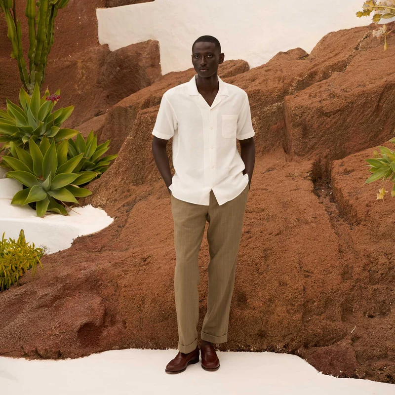 Chemise à manches courtes en lin et coton blanc