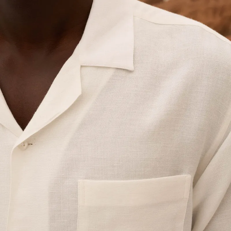 Chemise à manches courtes en lin et coton blanc