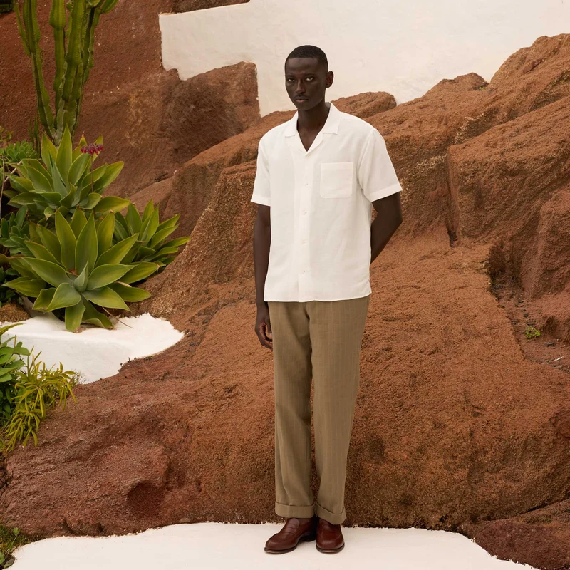 Chemise à manches courtes en lin et coton blanc