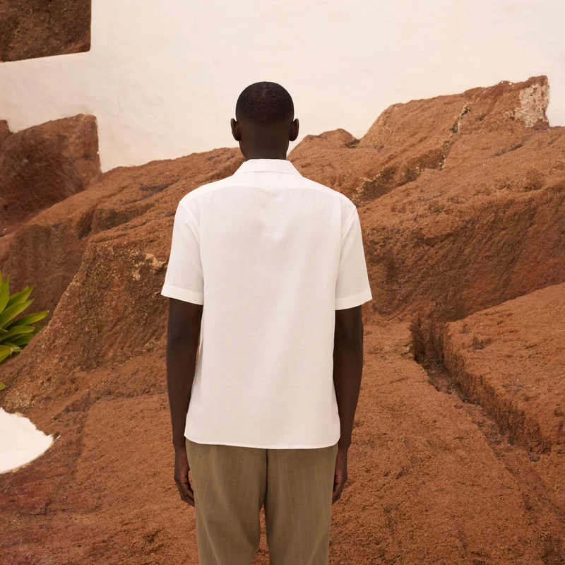 Chemise à manches courtes en lin et coton blanc