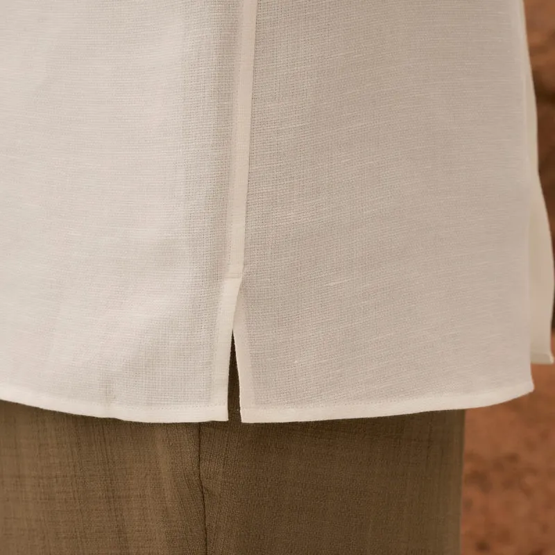 Chemise à manches courtes en lin et coton blanc
