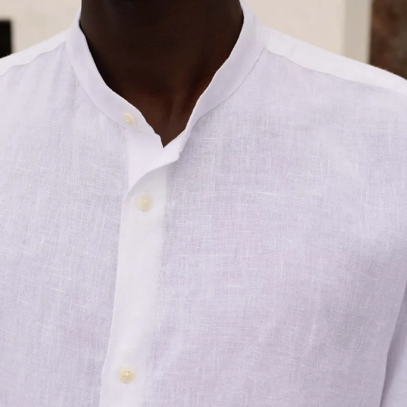 Chemise en lin blanc à col officier