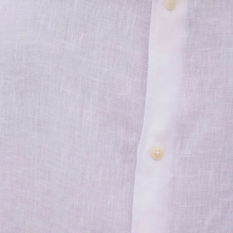 Chemise en lin blanc à col officier