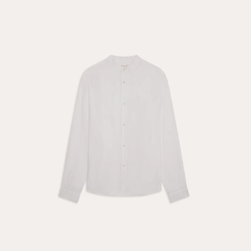 Chemise en lin blanc à col officier