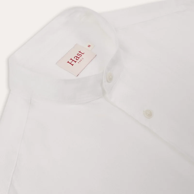 Chemise en lin blanc à col officier