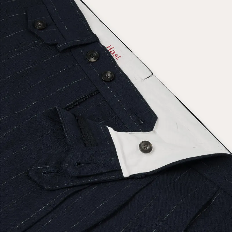 Pantalon en lin et coton à rayures marine