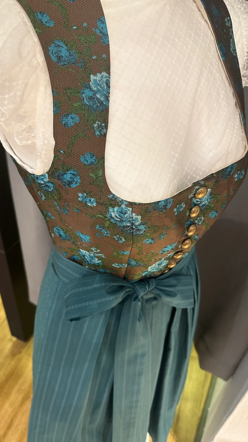 Dirndl Goldstich braun/türkis Blumen 75