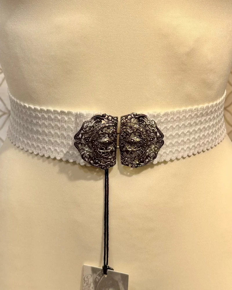 Trachtengürtel Stretch Anno Domini Design weiß/silber