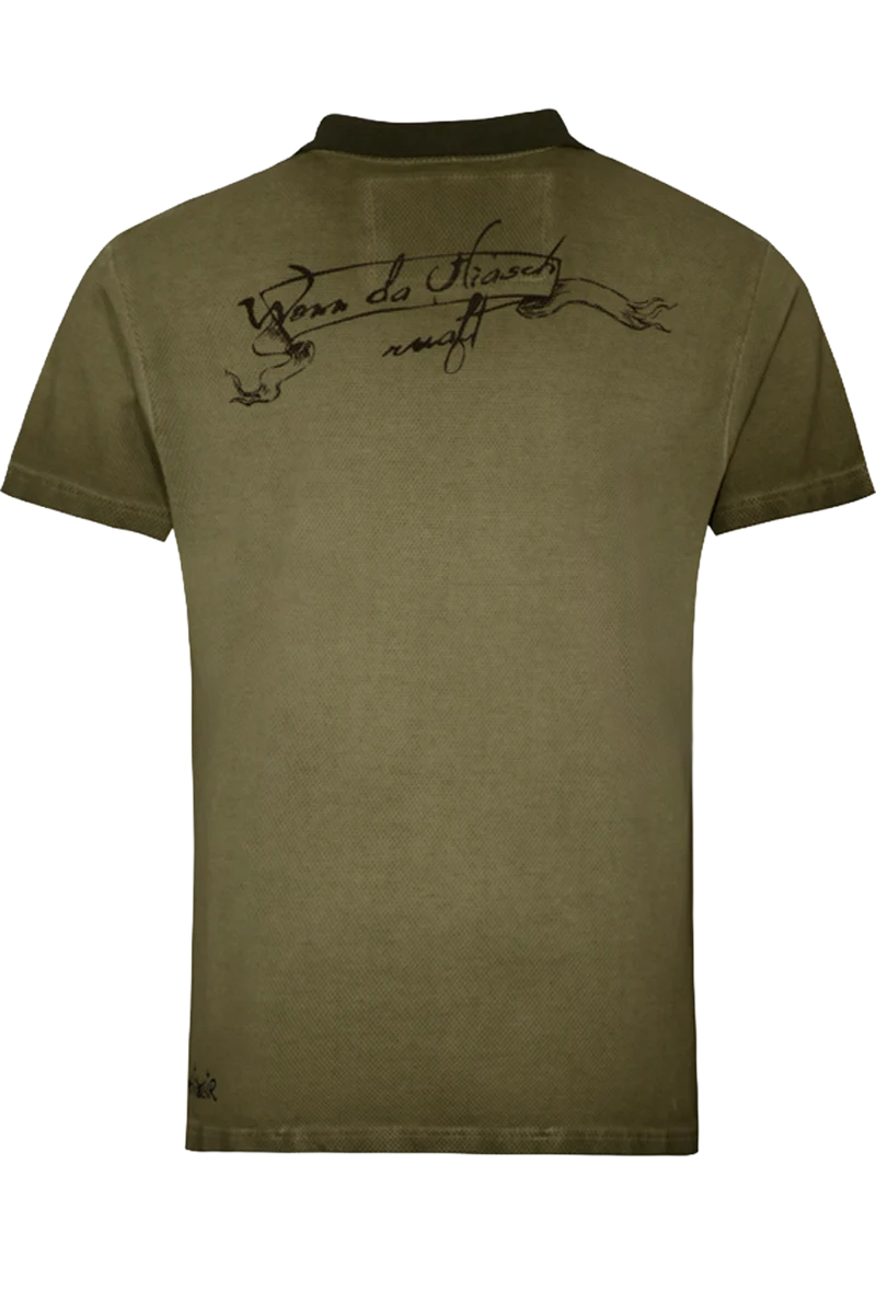 Herren Polo-Shirt mit Struktur und Aufdruck - oliv