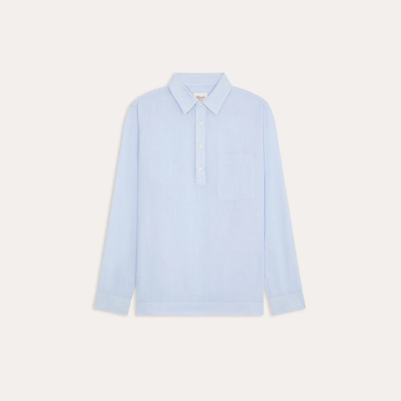 Chemise popover en coton lin bleu clair rayure blanche
