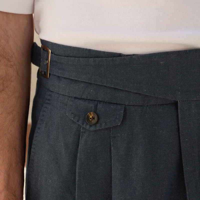 Pantalon Gurkha en lin et coton bleu