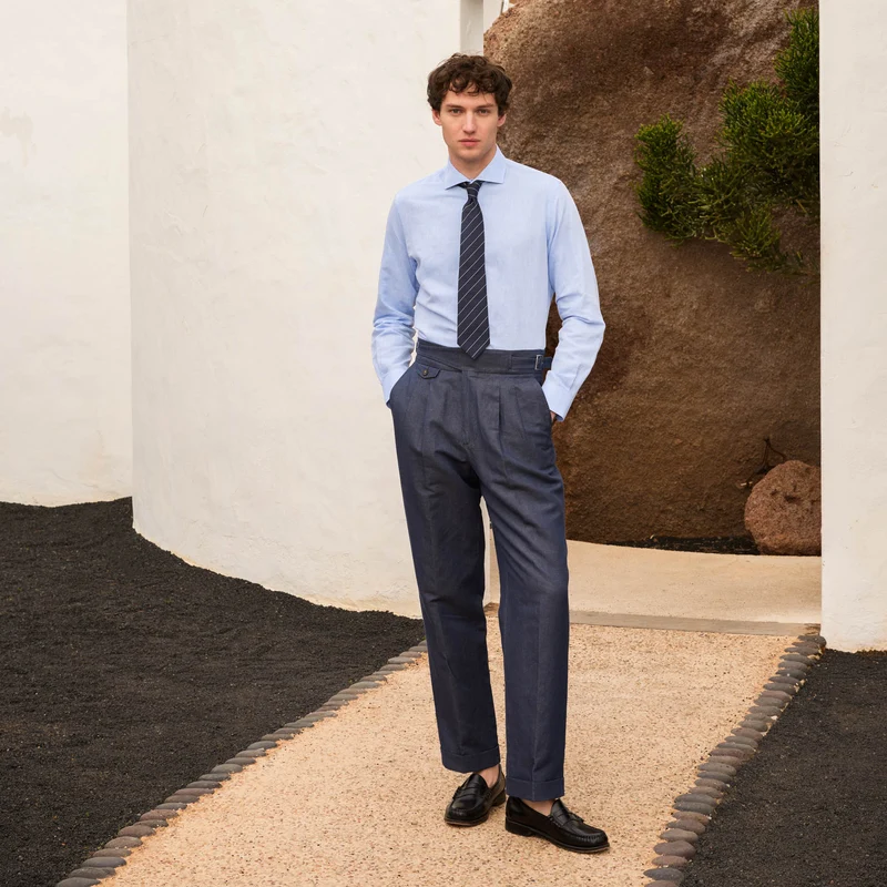 Pantalon Gurkha en lin et coton bleu