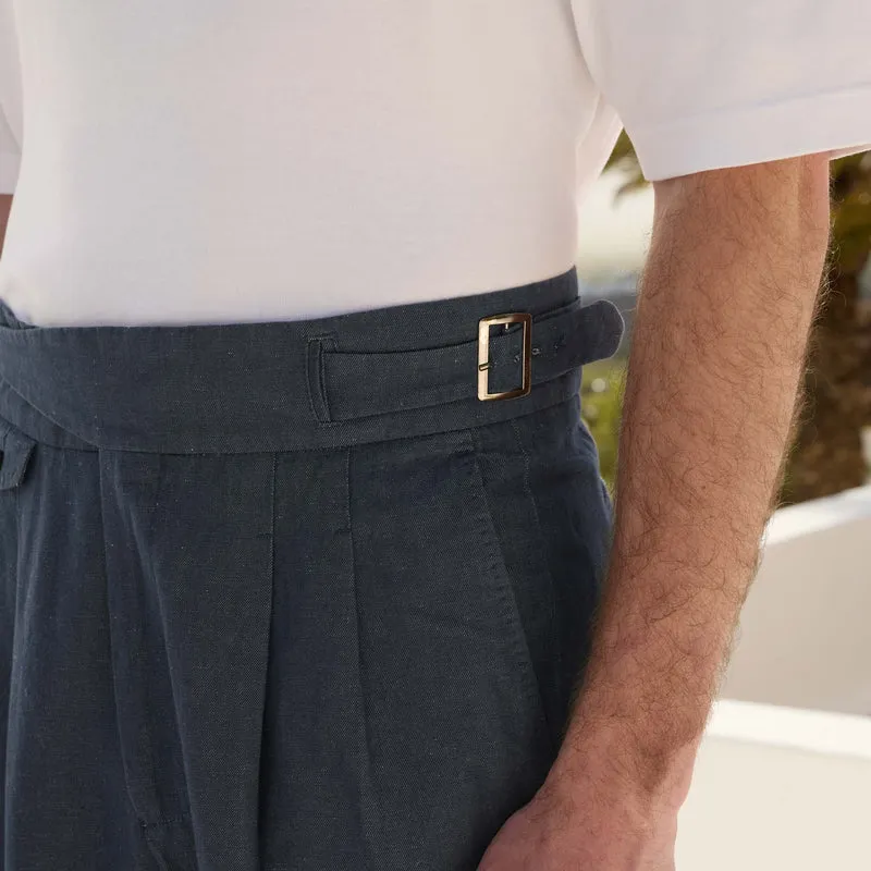 Pantalon Gurkha en lin et coton bleu