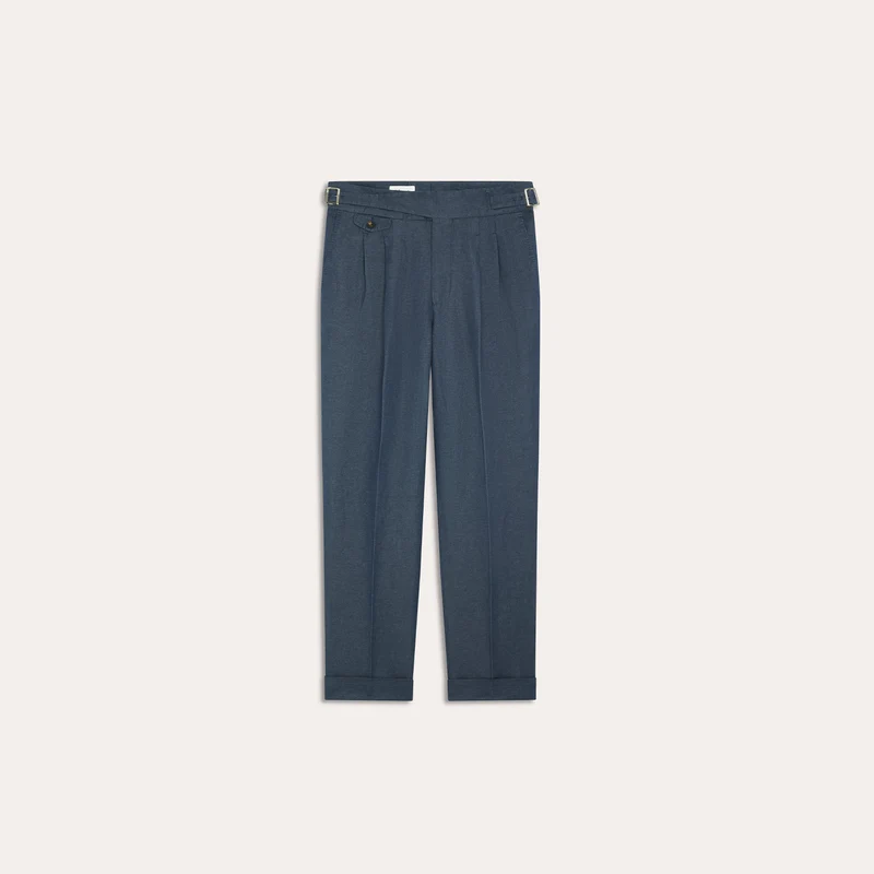 Pantalon Gurkha en lin et coton bleu