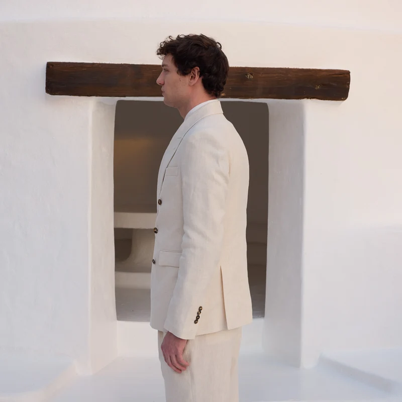 Veste croisée beige en chanvre et coton biologique