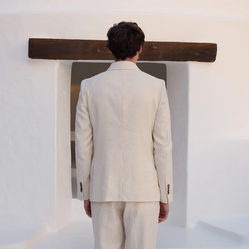 Veste croisée beige en chanvre et coton biologique