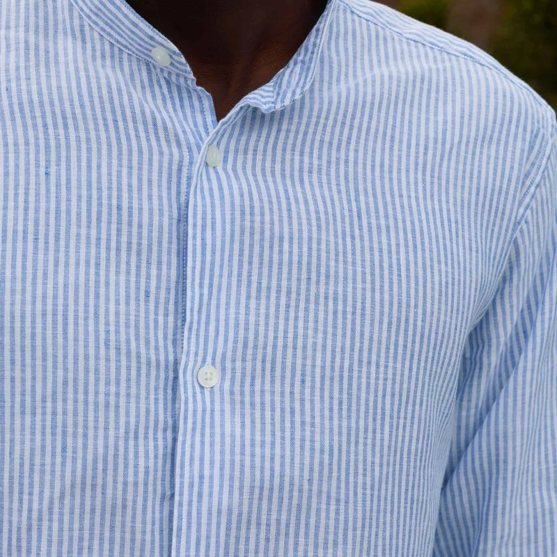 Chemise en coton et lin à rayures bleues