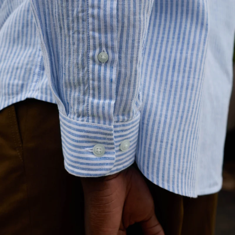 Chemise en coton et lin à rayures bleues
