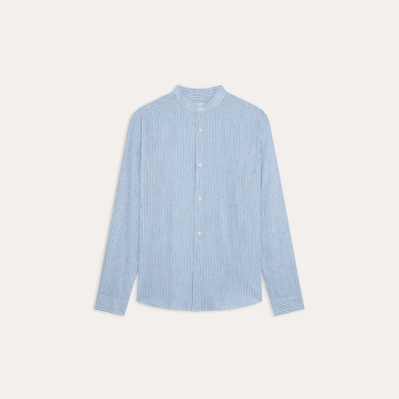 Chemise en coton et lin à rayures bleues