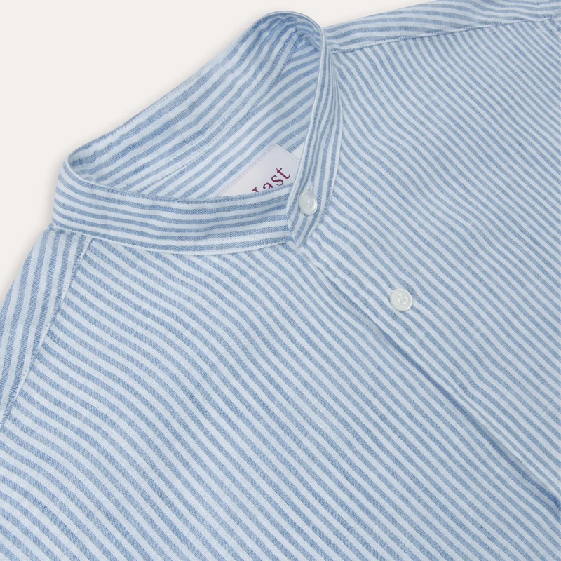 Chemise en coton et lin à rayures bleues