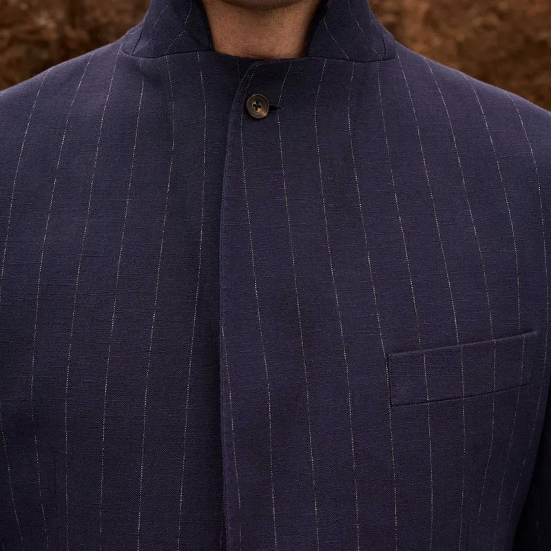 Veste en lin et coton à rayures marine