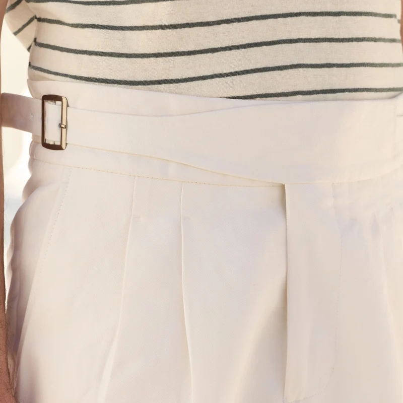 Pantalon Gurkha en lin et coton blanc