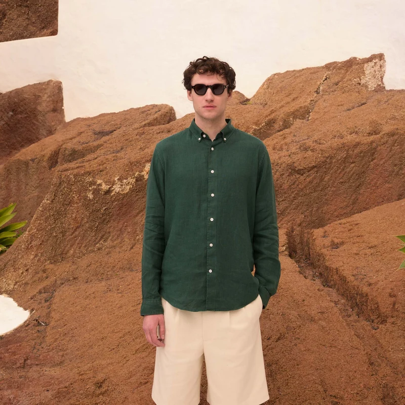 Chemise en lin émeraude