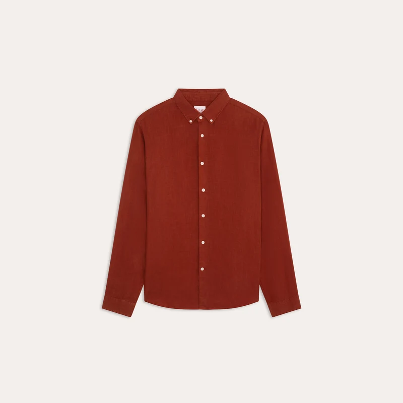 Chemise en lin rouge carmin