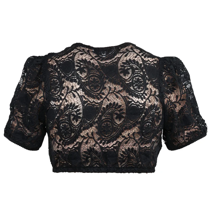 MarJo Dirndlbluse Bichlbach Schwarz Kurzarm Puffarm