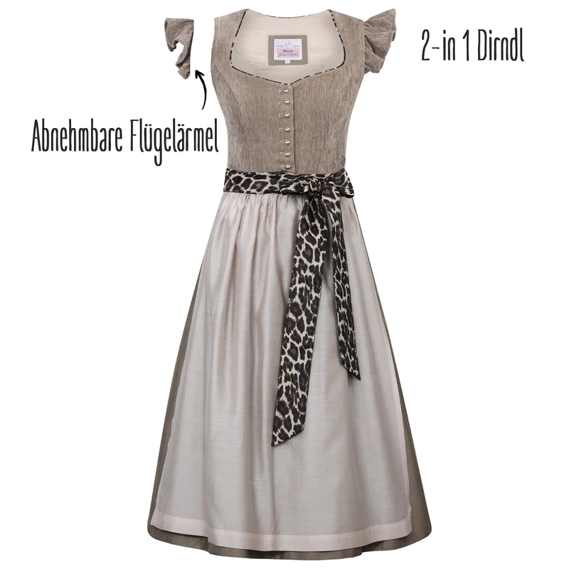 MarJo Dirndl Oberhofen Sand Leo Flügelarm Abnehmbar 70cm