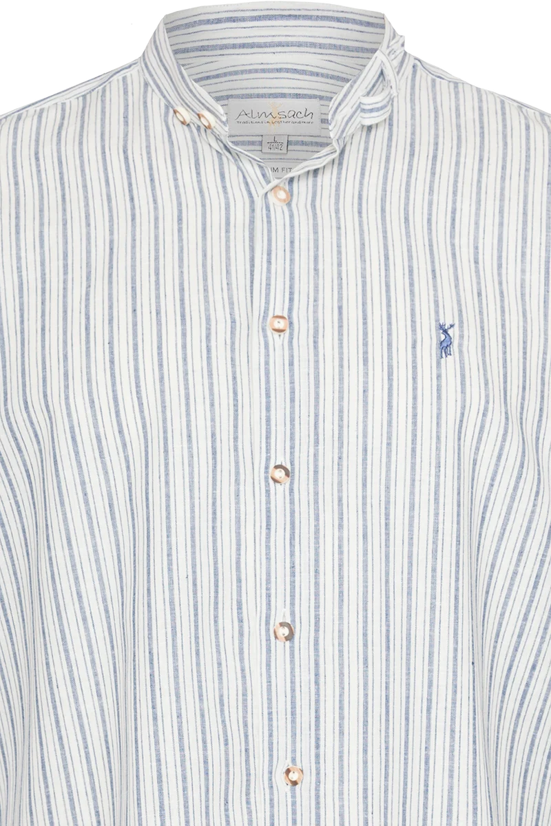 Herren Trachtenhemd mit Leinenanteil gestreift - weiß/blau