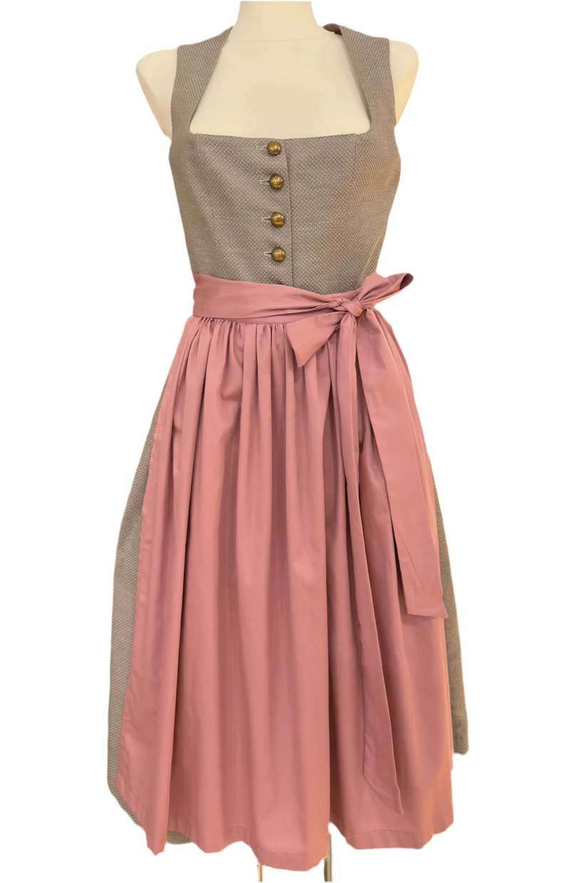 Dirndl Goldstich braun/grau mit rosa Schürze 75cm