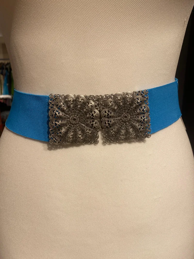 Trachtengürtel Stretch Goldstich hellblau/silber